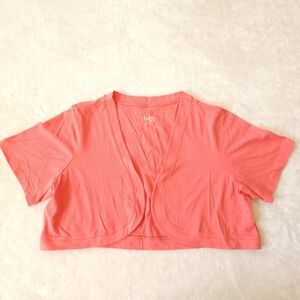 D&Co Coral Hot Pink Women's Crop Cardigan Short Sleeve Size 1X/XL